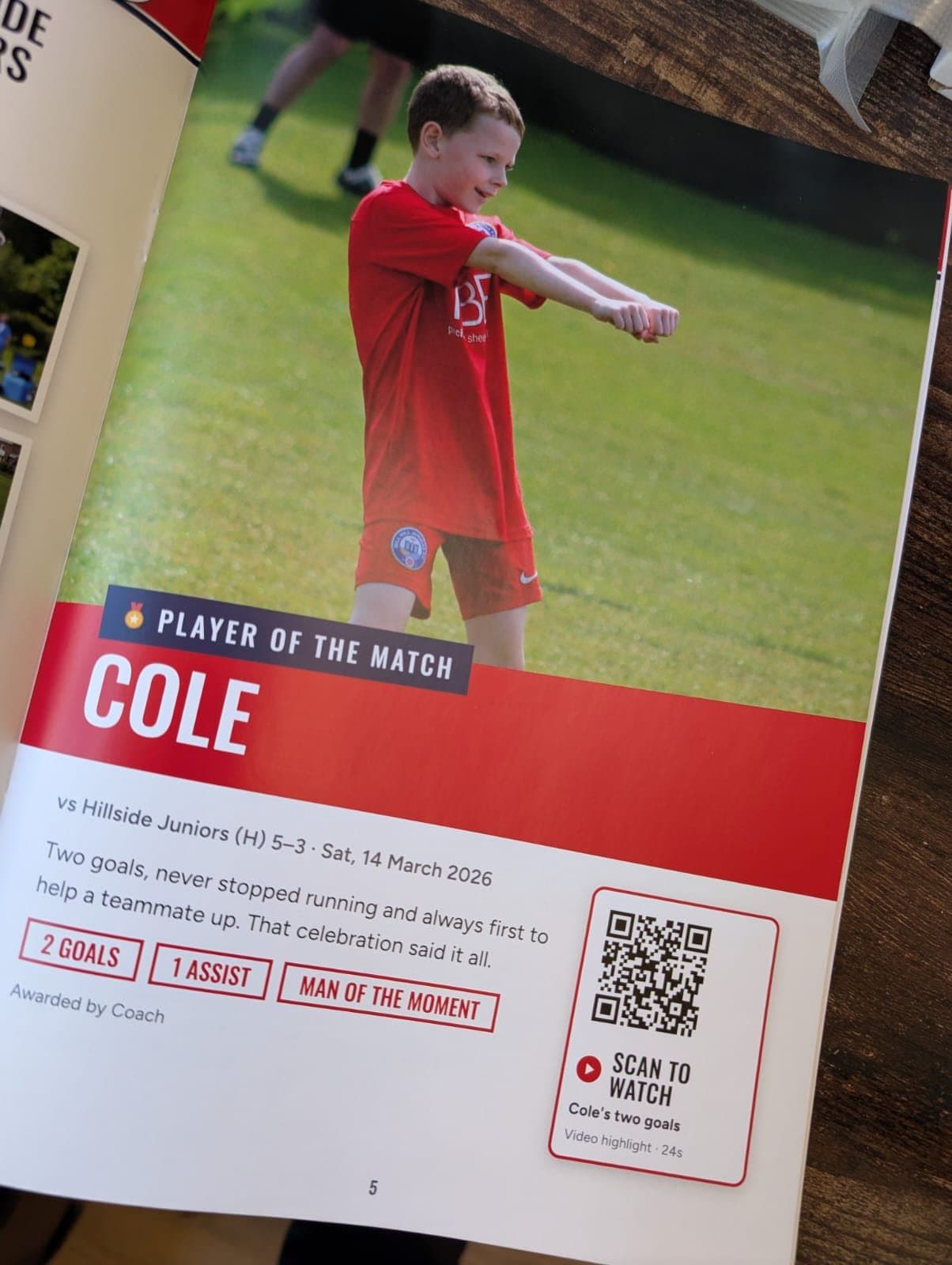 Cole's printed scrapbook: player of the match
